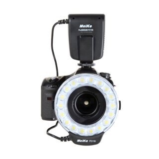 Makro Ringblitz Ringleuchte für Sony DSLR Kameras mit Sony/Minolta Blitzschuh, Meike FC-110 Blitz & Dauerlicht, auch für Videoaufnahmen